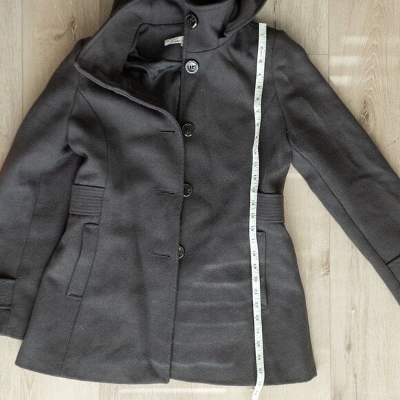 Women's Gray Kenneth Cole‎ Hooded Wool Blend Pea Coat size 6 - Picture 11 of 12
